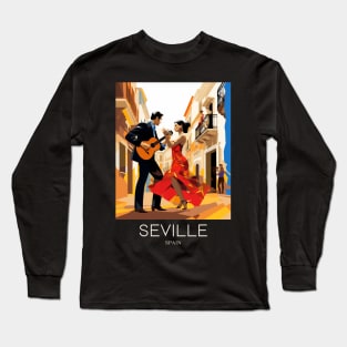 A Pop Art Travel Print of Seville - Spain Long Sleeve T-Shirt